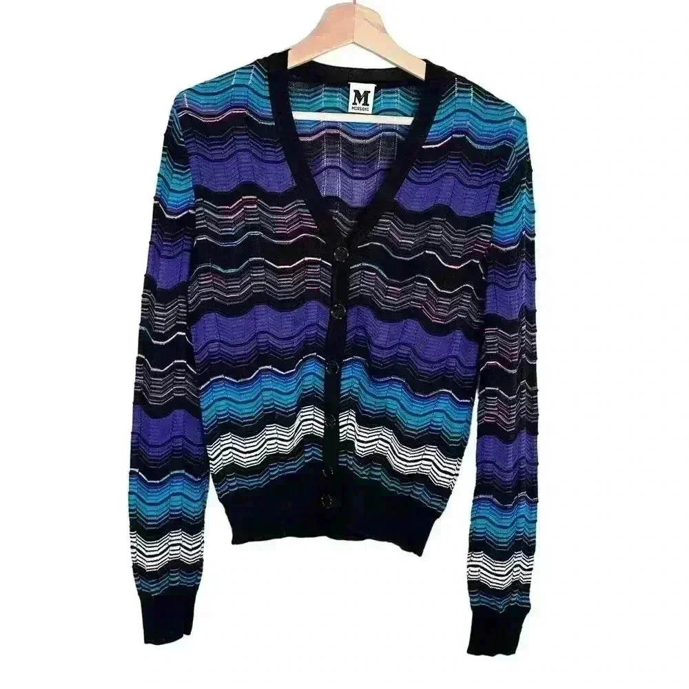 Missoni Zig‎ Zag Fine Knit Cardigan | Blue Purple Black | SZ 8
